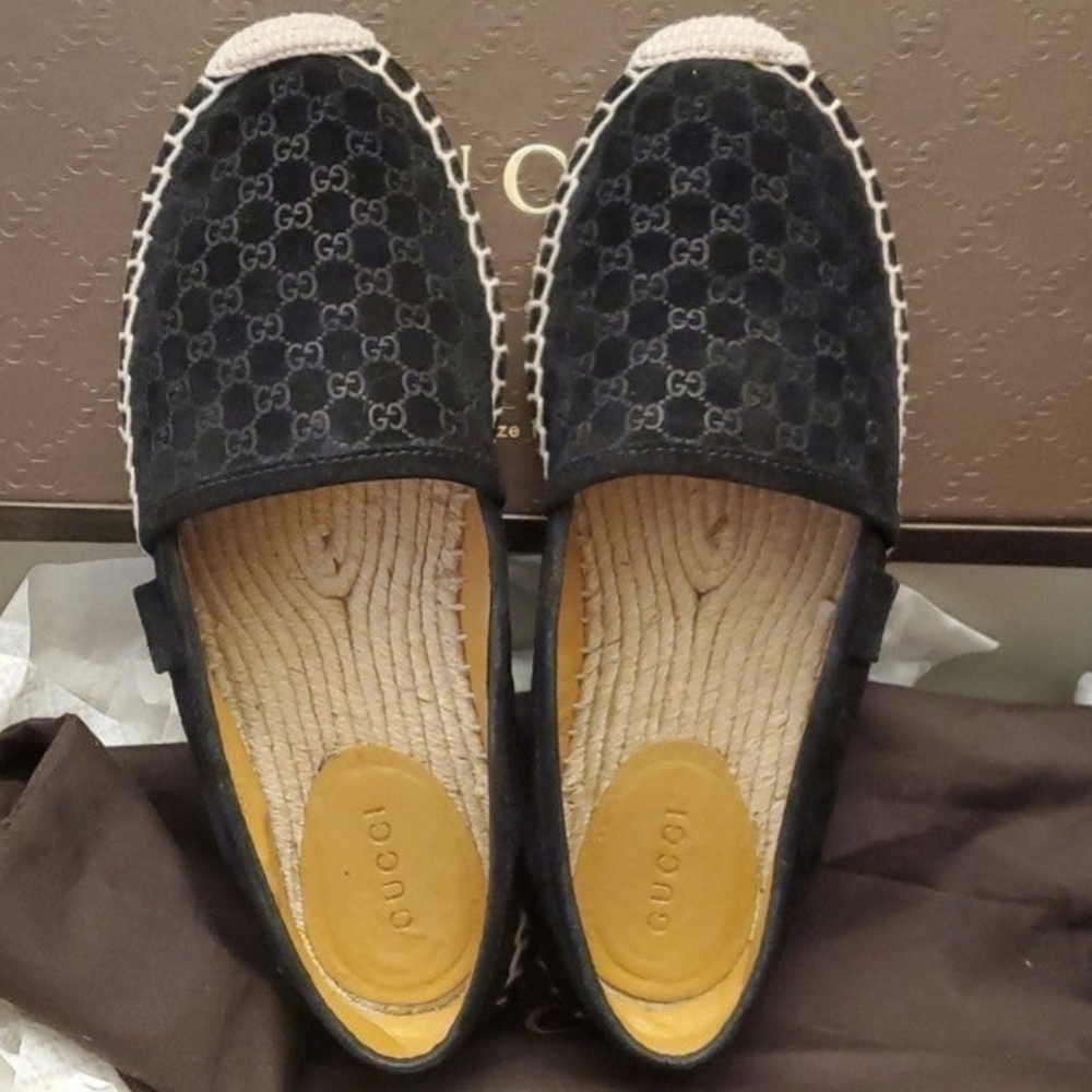 Gucci Espadrilles Black Suede Size 35.5 5.5 US